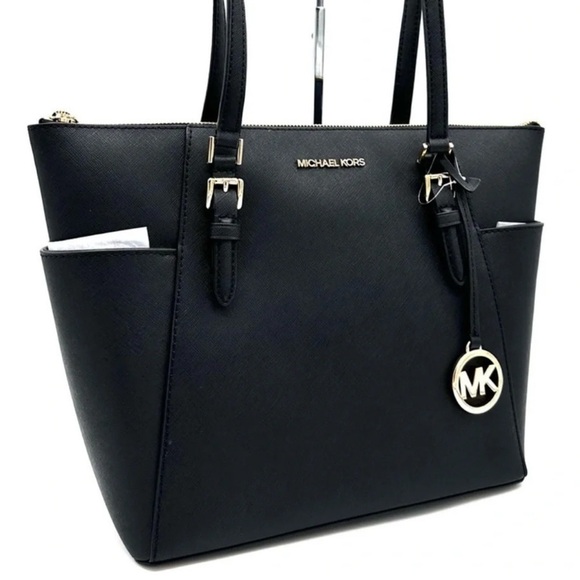 Michael Kors Large Charlotte Tote Bag Leather Black - Picture 1 of 12